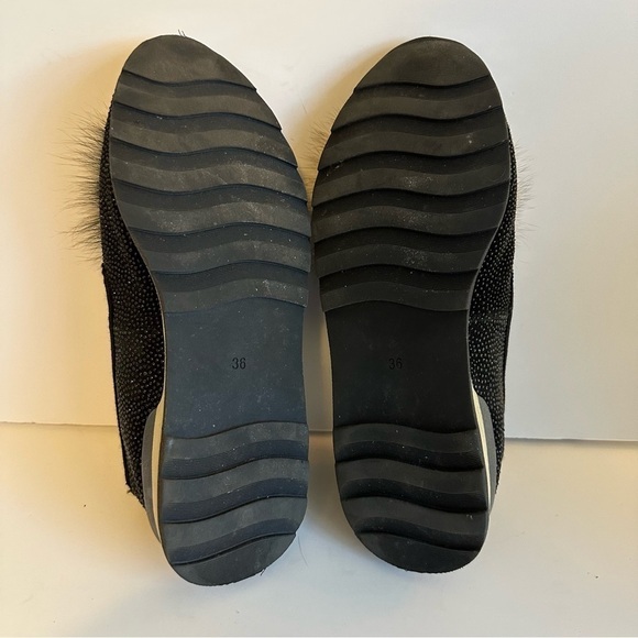 Roberto Della Croce slip-on sneaker style flats w/ furry pom pom embellishments - Picture 7 of 7